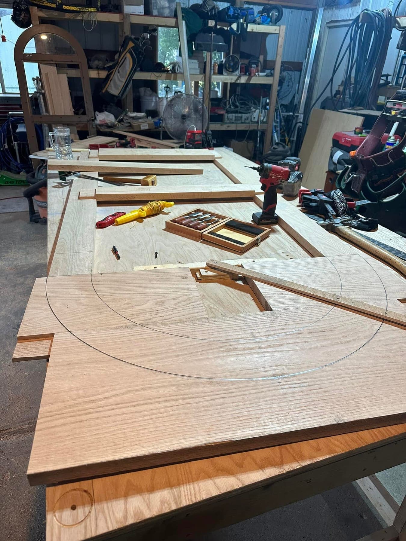 An arched door being set out in the shop