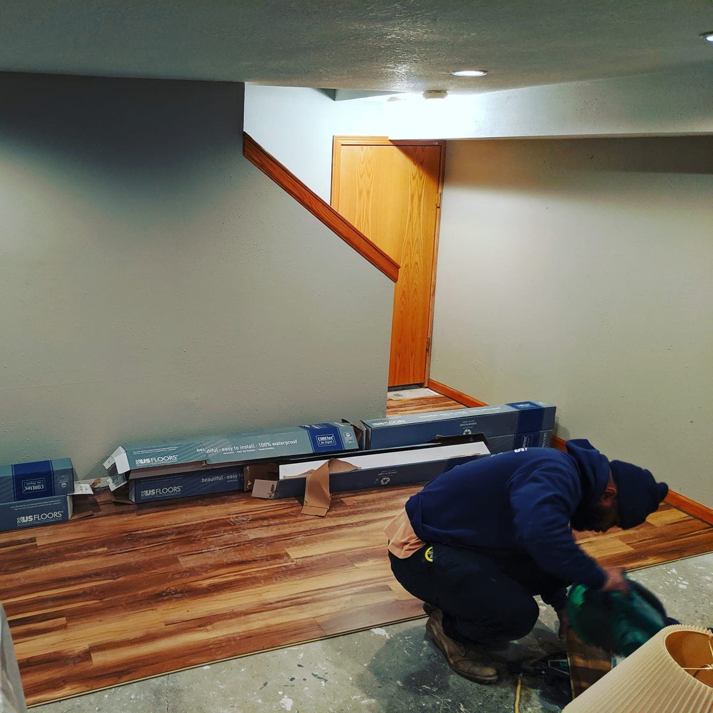 Plank flooring being laid